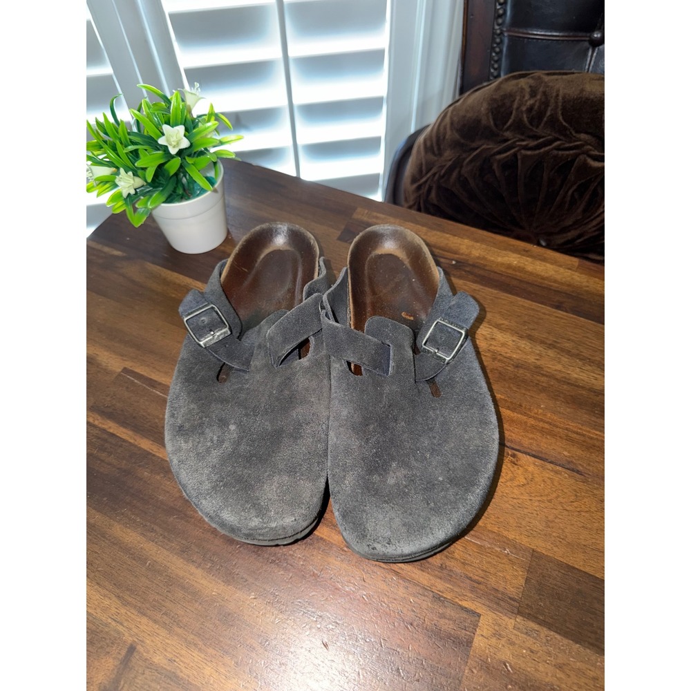 Birkenstock Boston Suede Clogs Charcoal black Soft Footbed EU 39 L8 M6 tlc